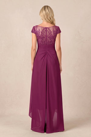 Mulberry V-Neck Chiffon A-Line Embroidered Ruched Mother of the Bride Dress (2) | KISSBRIDAL
