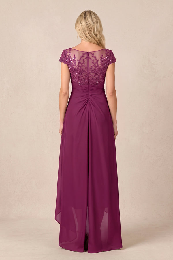 Mulberry V-Neck Chiffon A-Line Embroidered Ruched Mother of the Bride Dress (2) | KISSBRIDAL