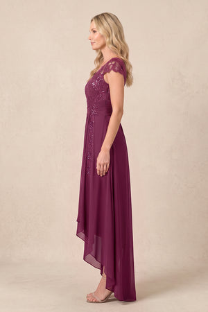 Mulberry V-Neck Chiffon A-Line Embroidered Ruched Mother of the Bride Dress (3) | KISSBRIDAL