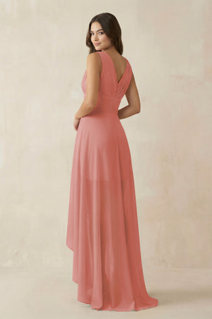 Mulberry V-Neck High-Low Chiffon Bridesmaid Dress (2) | KISSBRIDAL