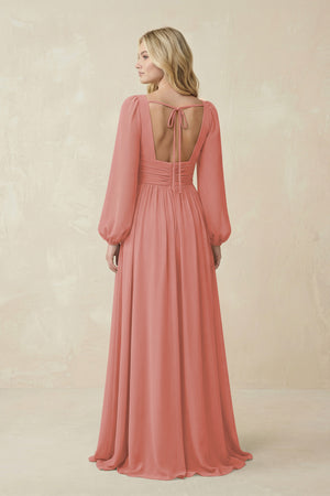 Mulberry V-Neck Long Sleeve A-Line Chiffon Bridesmaid Dress (2) | KISSBRIDAL