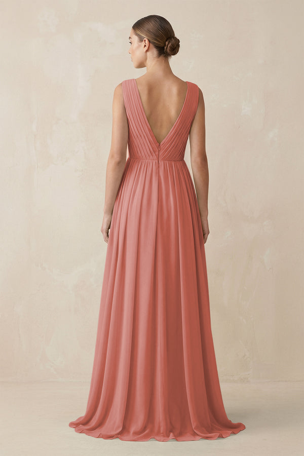 Mulberry V-Neck Pleated A-Line Chiffon Bridesmaid Dress (2) | KISSBRIDAL