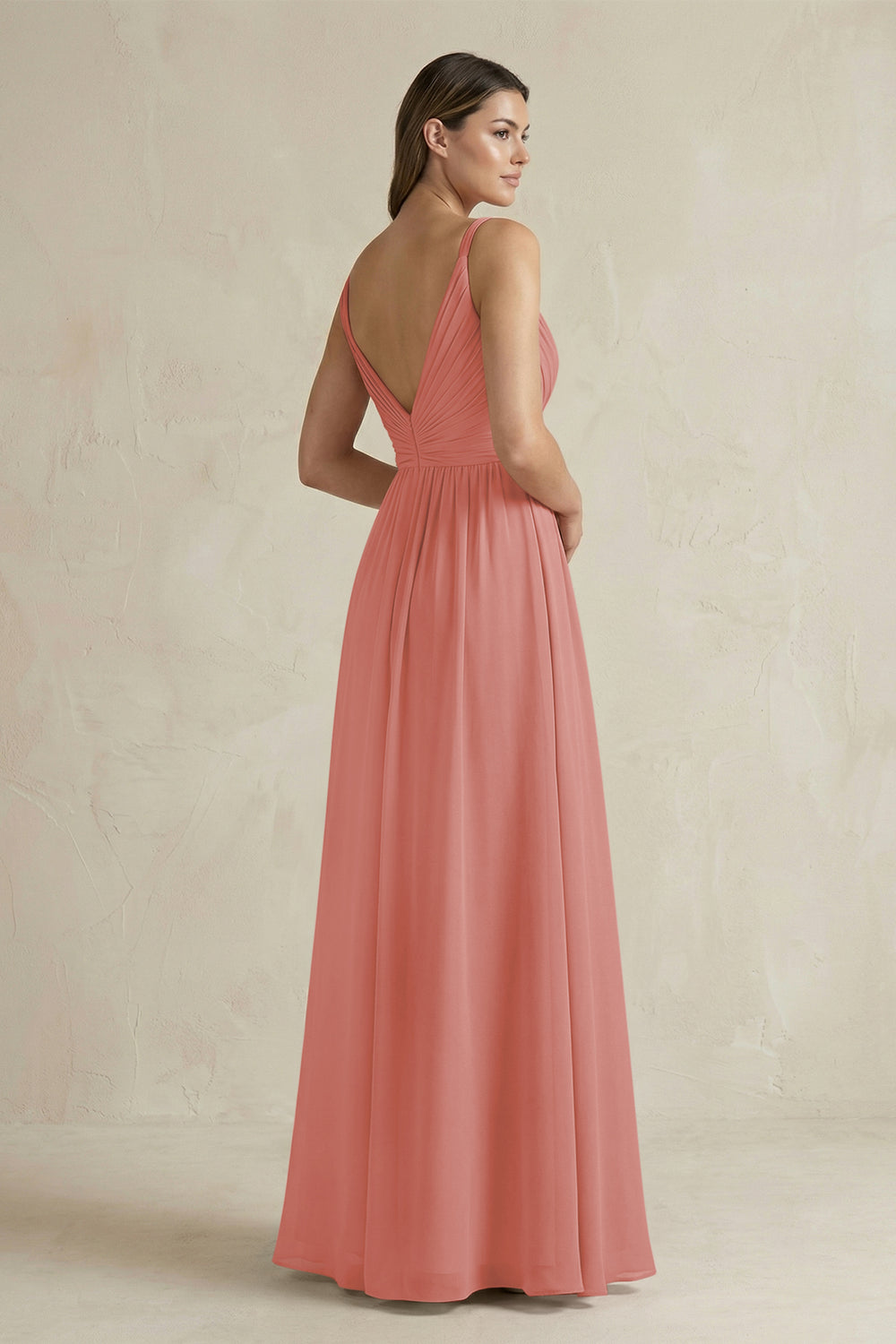 V-Neck Pleated A-Line Chiffon Bridesmaid Dress in Mulberry