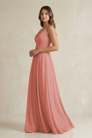 Mulberry V-Neck Pleated A-Line Chiffon Bridesmaid Dress (4) | KISSBRIDAL