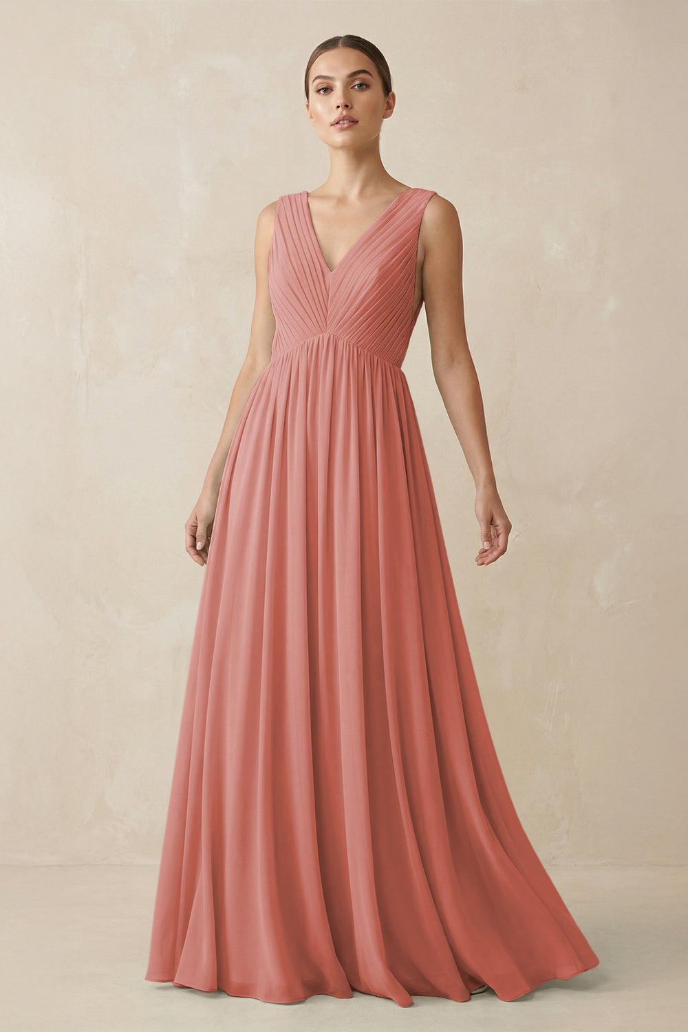V-Neck Pleated A-Line Chiffon Bridesmaid Dress in Mulberry