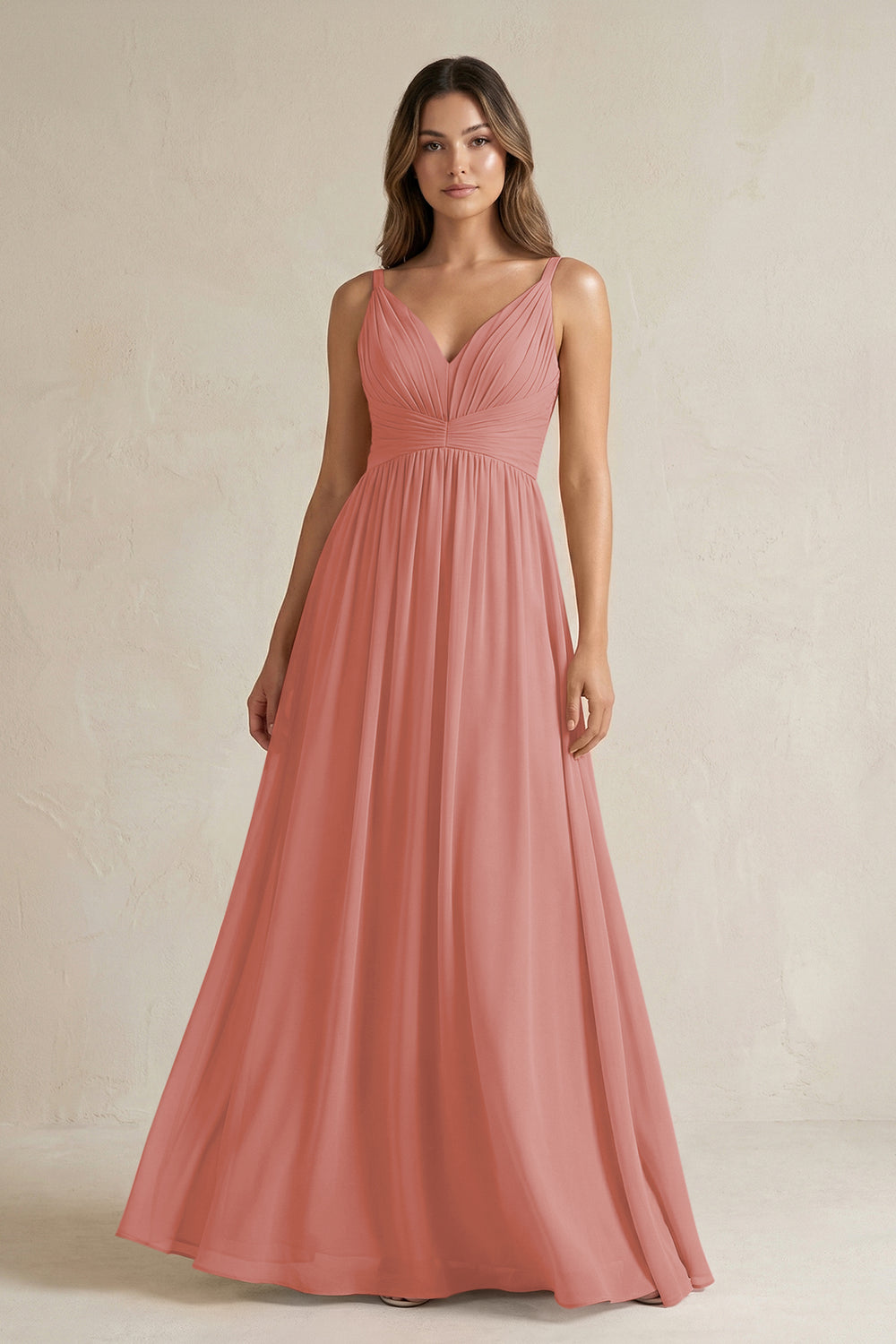 V-Neck Pleated A-Line Chiffon Bridesmaid Dress in Mulberry