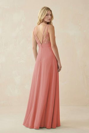 Mulberry V-Neck Ruched Chiffon Bridesmaid Dress with Slit (2) | KISSBRIDAL