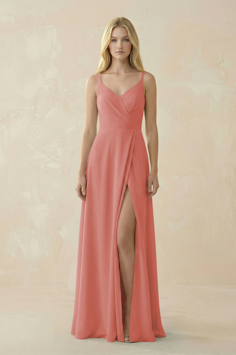 V-Neck Ruched Chiffon Bridesmaid Dress with Slit in Mulberry