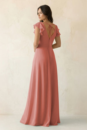 Mulberry V-Neck Ruffled A-Line Chiffon Bridesmaid Dress (2) | KISSBRIDAL