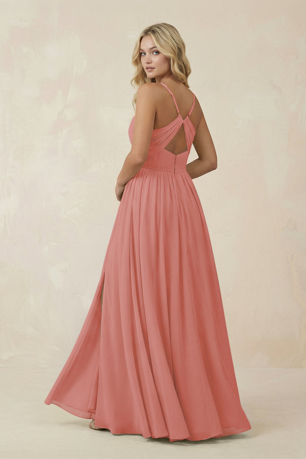Mulberry V-Neck Spaghetti Strap A-Line Chiffon Bridesmaid Dress (2) | KISSBRIDAL