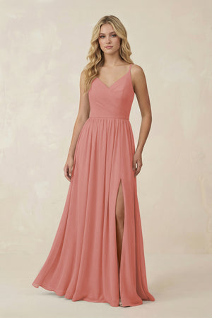 Mulberry V-Neck Spaghetti Strap A-Line Chiffon Bridesmaid Dress | KISSBRIDAL