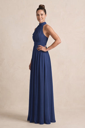 Navy Chiffon Halter A-Line Mother of the Bride Dress (3) | KISSBRIDAL