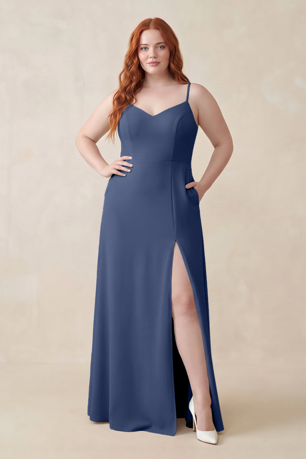 Navy Ruched Sheath Chiffon Bridesmaid Dress [sizeplus] | KISSBRIDAL