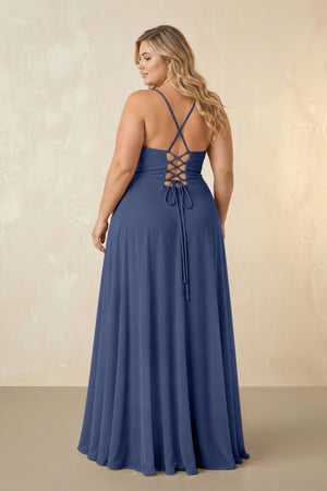 Navy Spaghetti Straps Chiffon A-Line Bridesmaid Dress (2) [sizeplus] | KISSBRIDAL