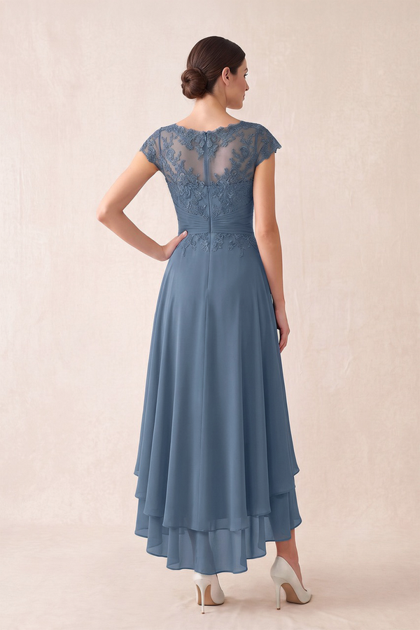 Neptune A-Line Embroidered Boat Neck Mother of the Bride Dress With Ruffles (2) | KISSBRIDAL