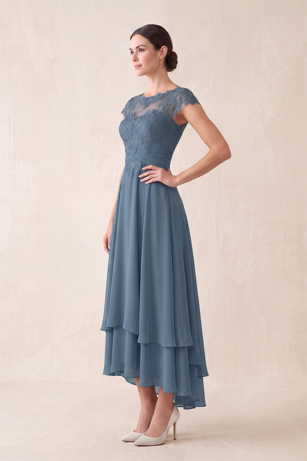 Neptune A-Line Embroidered Boat Neck Mother of the Bride Dress With Ruffles (3) | KISSBRIDAL