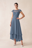 Neptune A-Line Embroidered Boat Neck Mother of the Bride Dress With Ruffles | KISSBRIDAL