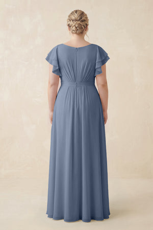 Neptune Cap Sleeve Ruffled A-Line Chiffon Bridesmaid Dress (2) [sizeplus]| KISSBRIDAL