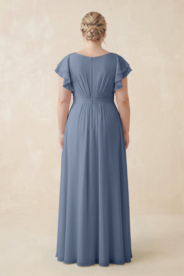 Neptune Cap Sleeve Ruffled A-Line Chiffon Bridesmaid Dress (2) [sizeplus]| KISSBRIDAL
