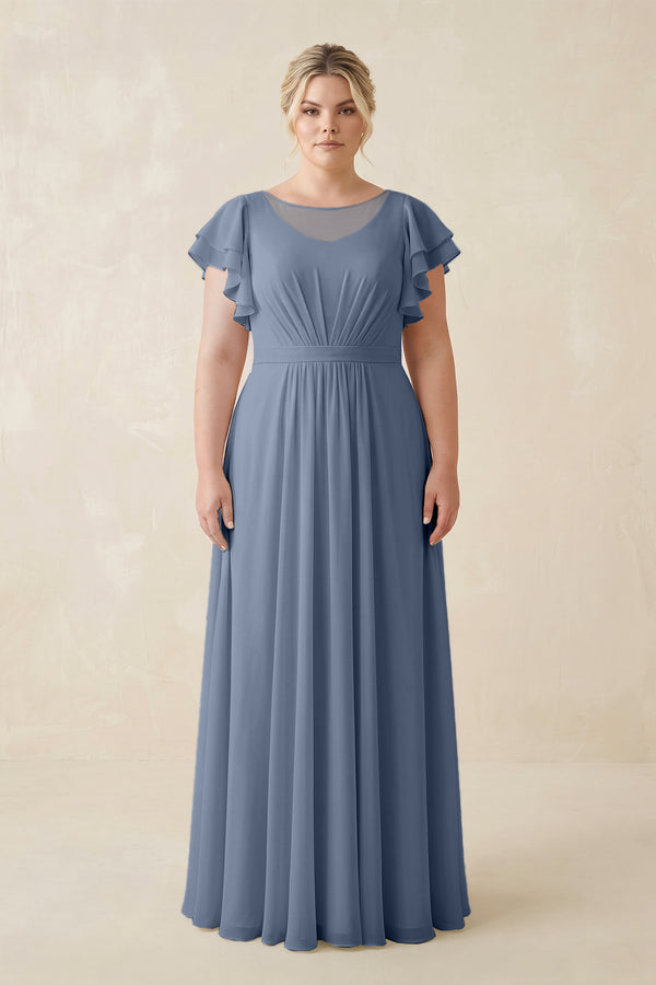 Neptune Cap Sleeve Ruffled A-Line Chiffon Bridesmaid Dress [sizeplus] | KISSBRIDAL