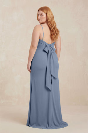 Neptune Cowl Neck Sheath Chiffon Bridesmaid Dress with Corset (2) [sizeplus] | KISSBRIDAL