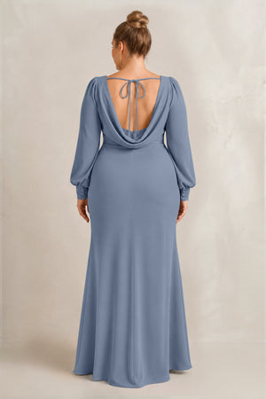 Neptune Long Sleeve V-Neck Sheath Chiffon Bridesmaid Dress (2) [sizeplus] | KISSBRIDAL