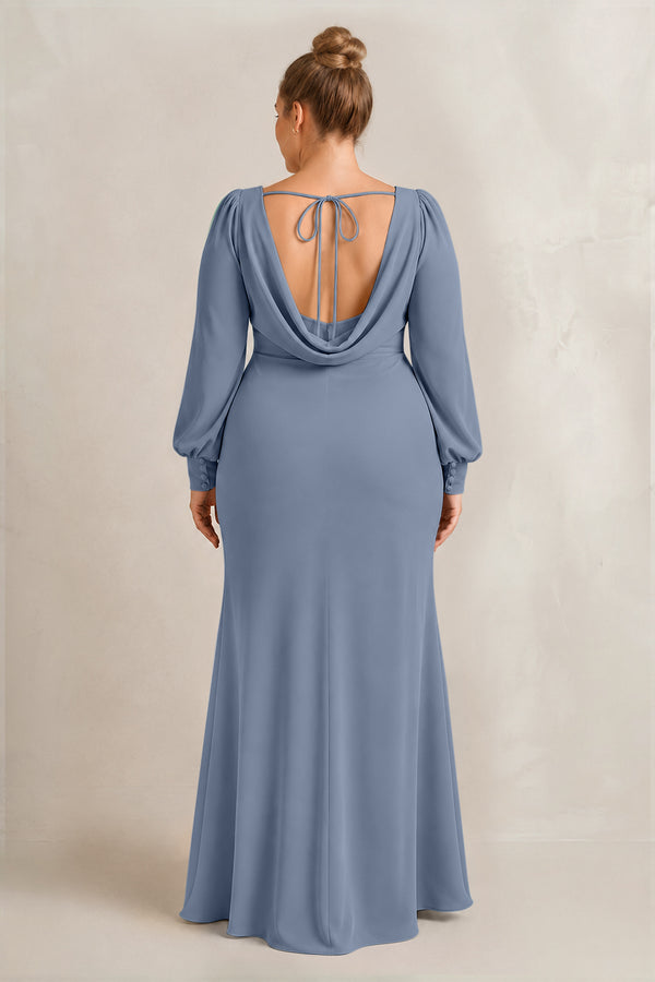 Neptune Long Sleeve V-Neck Sheath Chiffon Bridesmaid Dress (2) [sizeplus] | KISSBRIDAL