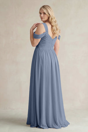 Neptune Off-the-Shoulder A-Line Chiffon Bridesmaid Dress With Slit (2) | KISSBRIDAL