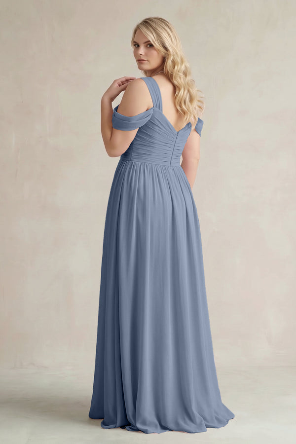 Neptune Off-the-Shoulder A-Line Chiffon Bridesmaid Dress With Slit (2) | KISSBRIDAL