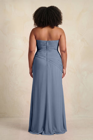 Neptune Sheath Chiffon Strapless Pleated Bridesmaid Dress (2) | KISSBRIDAL[sizeplus]