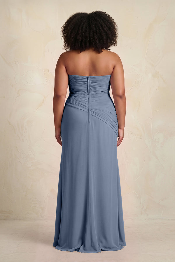 Neptune Sheath Chiffon Strapless Pleated Bridesmaid Dress (2) | KISSBRIDAL[sizeplus]