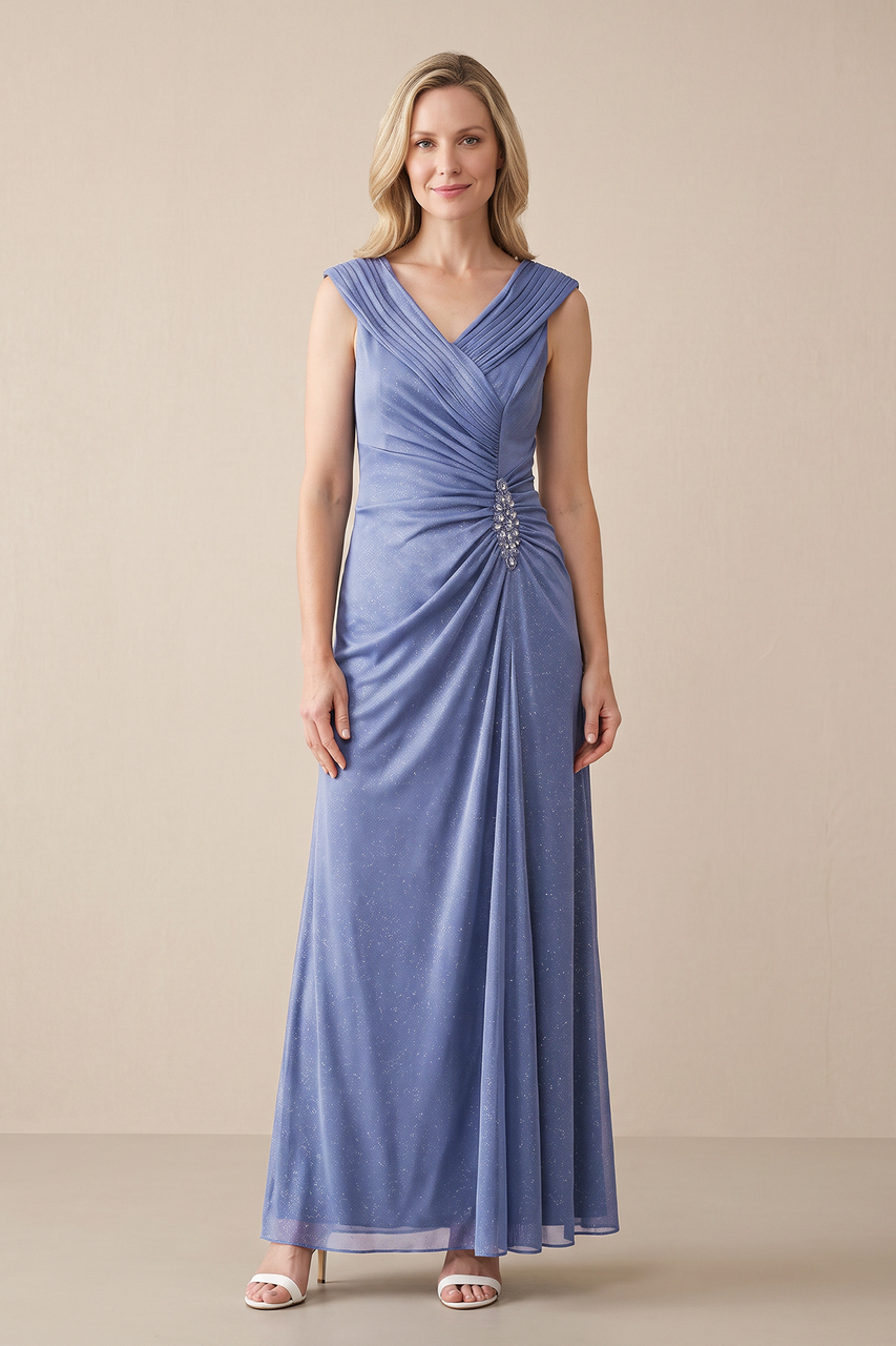 Neptune Sheath Pleated V-Neck Tulle Mother of the Bride Dress