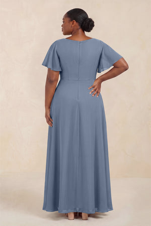 Neptune Short Sleeves Bateau A-Line Chiffon Bridesmaid Dress (4) [sizeplus] | KISSBRIDAL