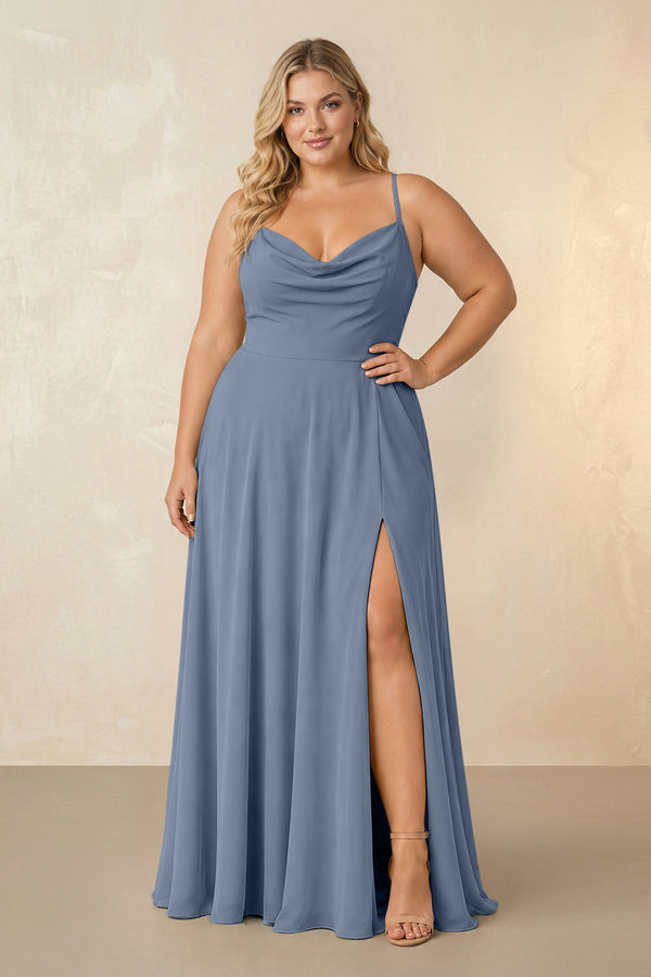 Neptune Spaghetti Straps Chiffon A-Line Bridesmaid Dress [sizeplus] | KISSBRIDAL