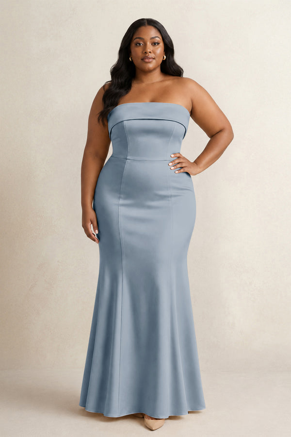 Neptune Strapless Satin Mermaid Bridesmaid Dress (3) [sizeplus] | KISSBRIDAL