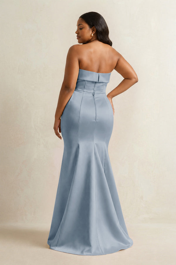 Neptune Strapless Satin Mermaid Bridesmaid Dress (4) [sizeplus] | KISSBRIDAL