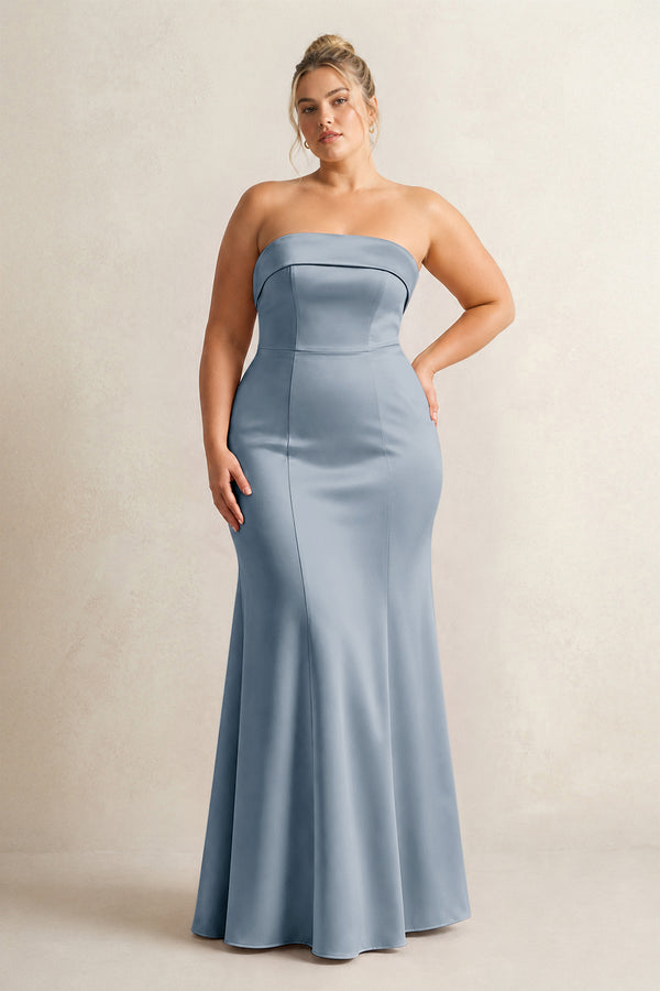 Neptune Strapless Satin Mermaid Bridesmaid Dress [sizeplus] | KISSBRIDAL