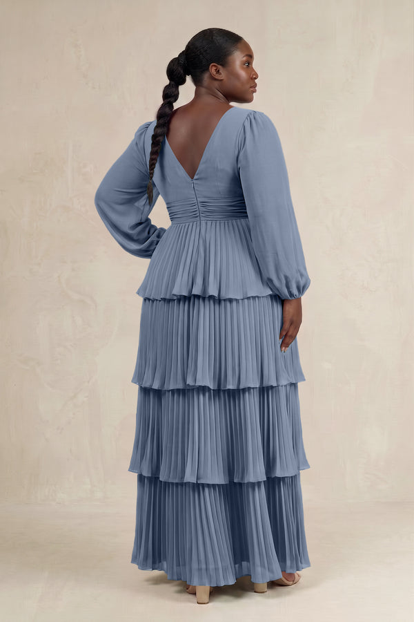 Neptune V-Neck Tiered A-Line Long Sleeve Bridesmaid Dress (2) [sizeplus] | KISSBRIDAL