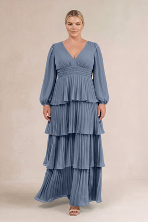 Neptune V-Neck Tiered A-Line Long Sleeve Bridesmaid Dress (3) [sizeplus] | KISSBRIDAL