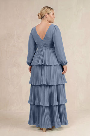 Neptune V-Neck Tiered A-Line Long Sleeve Bridesmaid Dress (4) [sizeplus] | KISSBRIDAL
