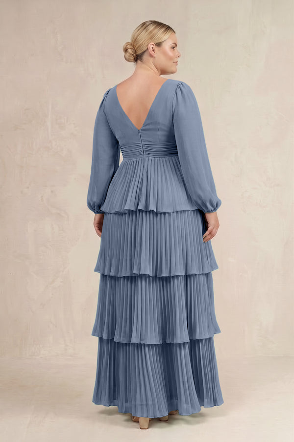 Neptune V-Neck Tiered A-Line Long Sleeve Bridesmaid Dress (4) [sizeplus] | KISSBRIDAL