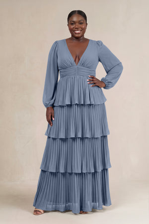 Neptune V-Neck Tiered A-Line Long Sleeve Bridesmaid Dress [sizeplus] | KISSBRIDAL