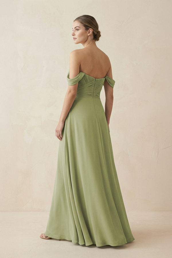 A-Line Off-the-Shoulder Chiffon Bridesmaid Dress in Moss Green - SHE IS ME BRIDESMAID DRESSES