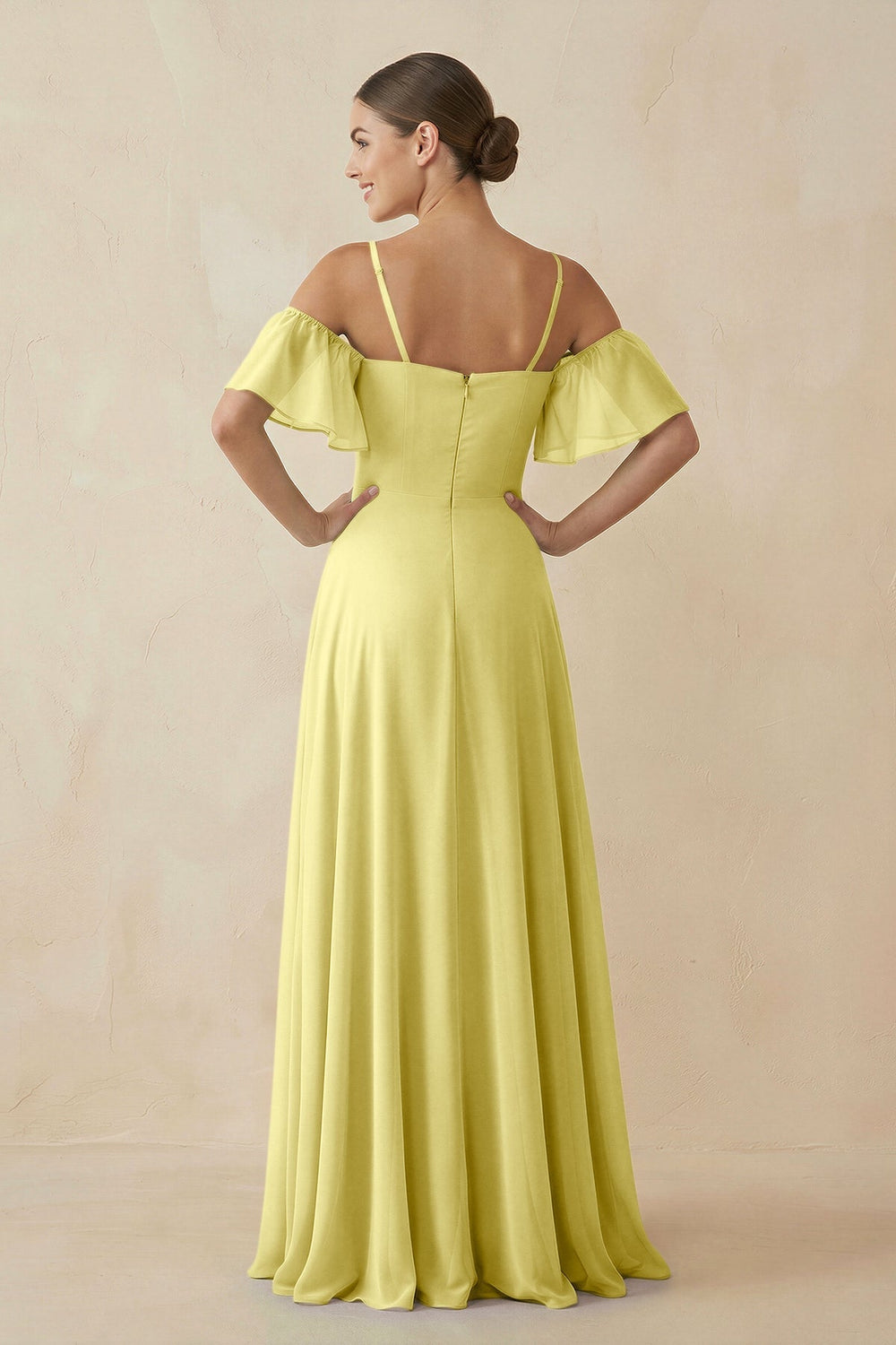 Off - the - Shoulder A - Line Chiffon Bridesmaid Dress in Buttercup - KISS BRIDAL Bridesmaid Dresses