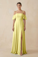 Off - the - Shoulder A - Line Chiffon Bridesmaid Dress in Buttercup - KISS BRIDAL Bridesmaid Dresses