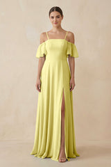 Off - the - Shoulder A - Line Chiffon Bridesmaid Dress in Buttercup - KISS BRIDAL Bridesmaid Dresses