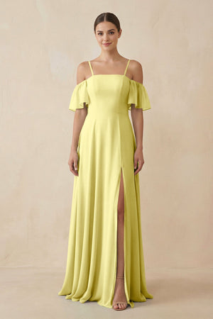 Off - the - Shoulder A - Line Chiffon Bridesmaid Dress in Buttercup - KISS BRIDAL Bridesmaid Dresses