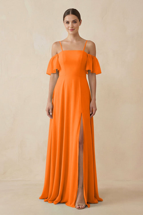 Off - the - Shoulder A - Line Chiffon Bridesmaid Dress in Cinnamon - KISS BRIDAL Bridesmaid Dresses