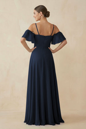 Off - the - Shoulder A - Line Chiffon Bridesmaid Dress in Dark Navy - KISS BRIDAL Bridesmaid Dresses