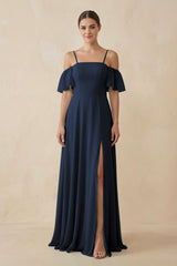 Off - the - Shoulder A - Line Chiffon Bridesmaid Dress in Dark Navy - KISS BRIDAL Bridesmaid Dresses